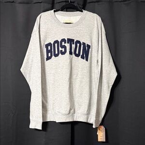 Boston Gray Crewneck Sweatshirt with Navy Lettering